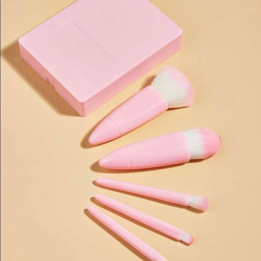 Pink 5 pc travel size make up brush set with case
